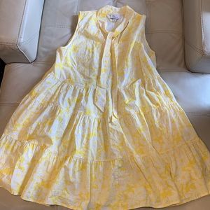 Lisa Marie Fernandez Target Yellow Floral Tiered Trapeze Dress Pockets Size XL